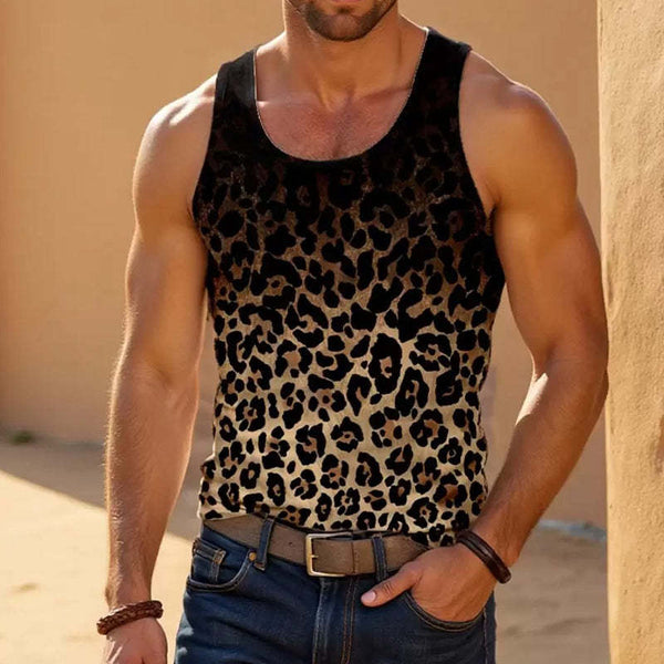 Men's Gradient Leopard Print Tank Top