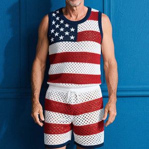 Men's Spring Fashion Woven Casual Sports Sleeveless Shorts Set