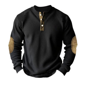 Sudadera informal de manga larga con cuello Henley y bloques de color para hombre