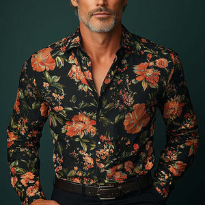 Men's Vintage Western Print Long Sleeve Shirt