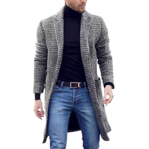 Men's Mid-length Plaid Woolen Coat