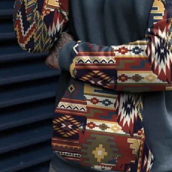 Men's Retro Casual Ethnic Style Geometric Print Hoodie 67007803TO