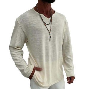 Camiseta informal de manga larga con cuello en V y mezcla de colores para hombre