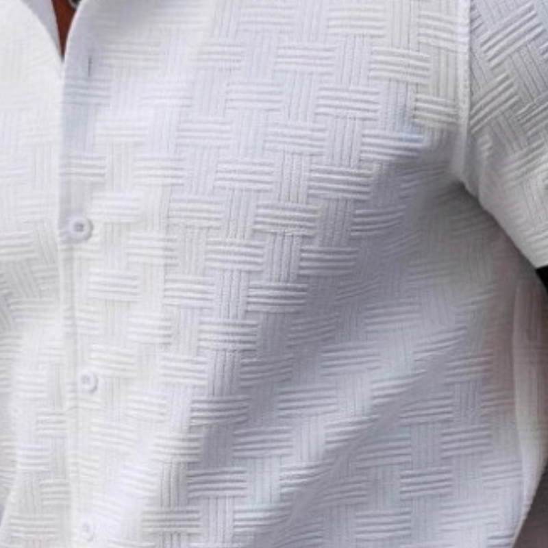 Camisa de manga corta ajustada con solapa de jacquard en contraste retro para hombre