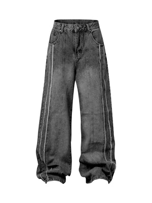 Baggy-Jeans mit verwaschenem Used-Look und Raw Edge 