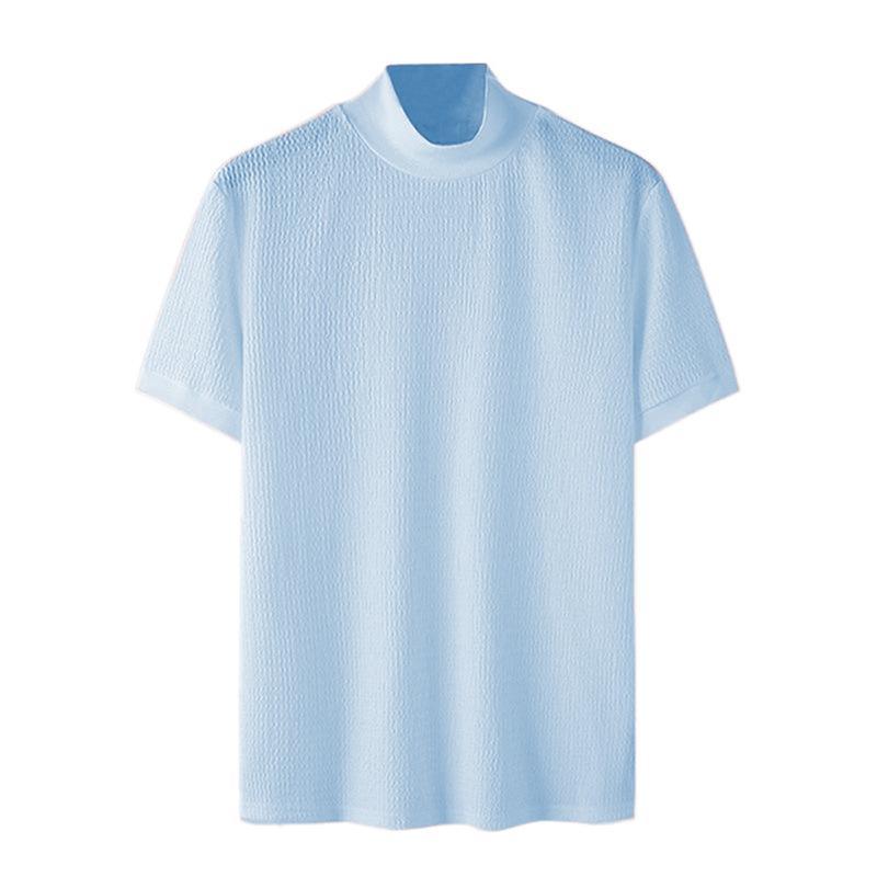 Herren-T-Shirt mit halbem Rollkragen, einfarbig, eng gestrickt, kurzärmelig