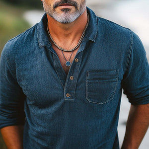Camiseta vaquera desgastada con cuello polo para hombre