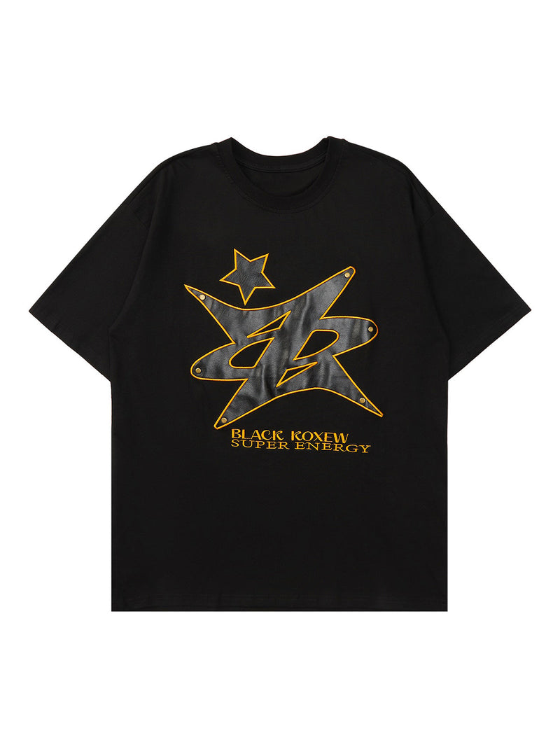 Leather Studded Creative Star Street Rap T-shirt