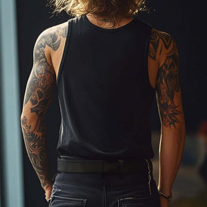 Men's Retro "SUPERSTAR" Print Casual Crew Neck Tank Top