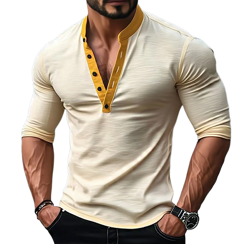 Men's Vintage Slim Fit Henley Neck Stretch Long Sleeve T-Shirt MTA0746D9TO