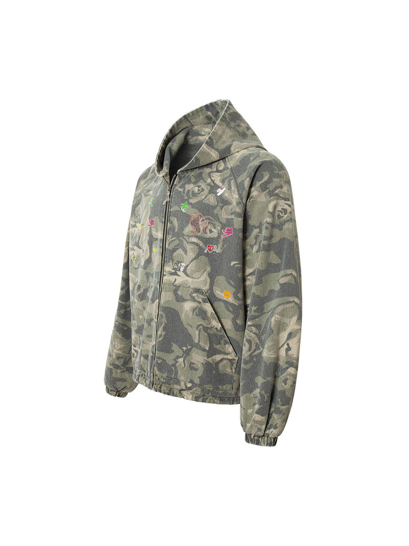 Graffiti Camouflage Patchwork Hooded Jacket