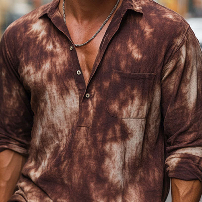 Men's Summer Red Brown Tie-Dye Cotton Casual T-Shirt