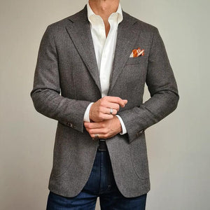 Herren-Blazer im Vintage-Stil mit Fischgrätenmuster, Revers und zwei Knöpfen