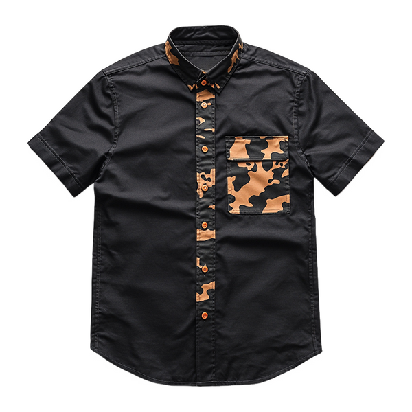 Men's Retro Casual Camouflage Printed Button Lapel Short Sleeve Shirt MTA2444C9TO