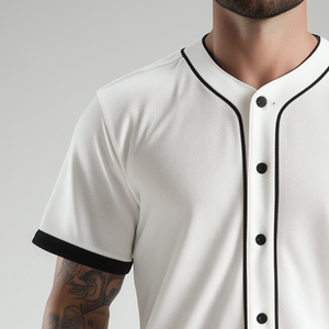 Camiseta de béisbol de manga corta con botones deportivos de malla de color sólido estilo retro informal para hombre