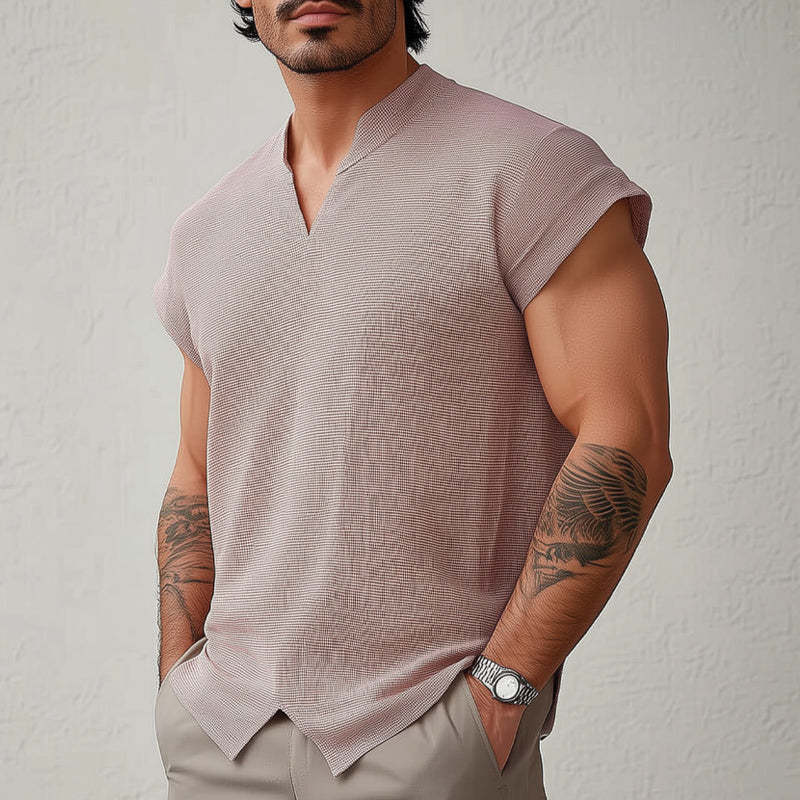 Men's Summer Basic Solid Color Textured Short-sleeved T-shirt