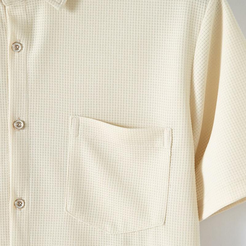 Men's Waffle Solid Color Short Sleeve Shirt And Pants Set