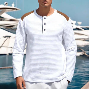 Camiseta deportiva informal de manga larga con bloques de color y cuadros pequeños para hombre