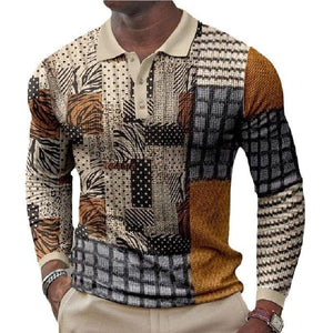 Camisa polo informal con solapa y estampado 3D para hombre