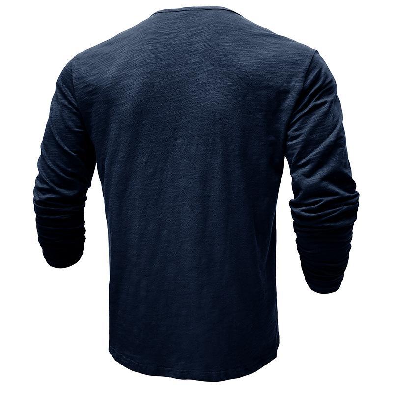 Camiseta informal de manga larga con cuello henley y múltiples botones para hombre