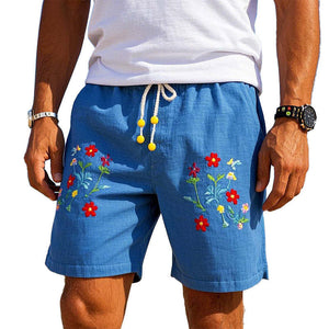 Pantalones cortos de mezcla con bordado floral para hombre