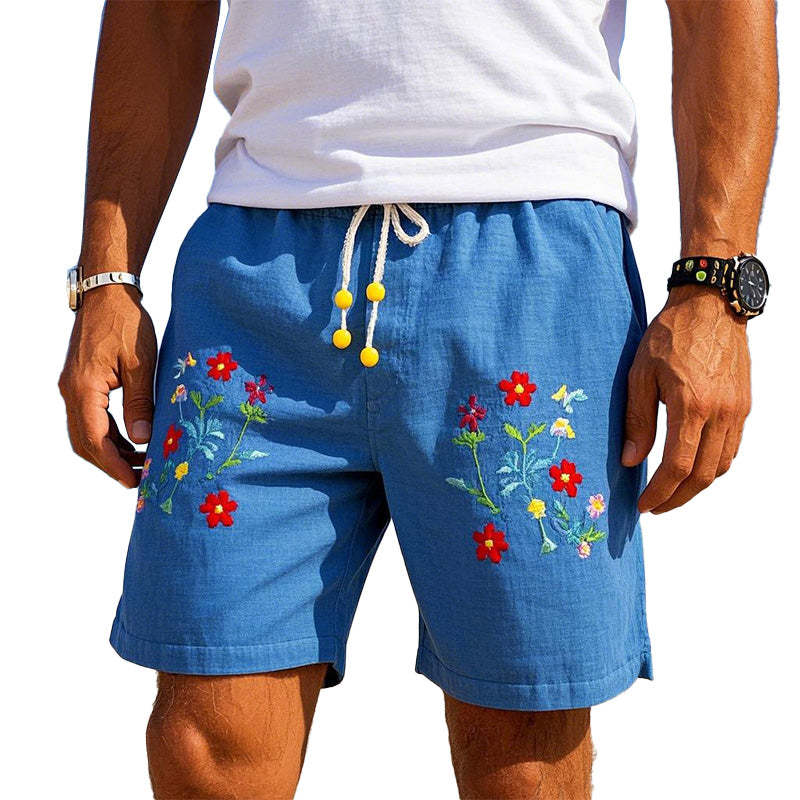 Men's Floral Embroidered Blend Shorts