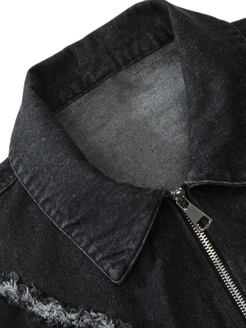 Heavy Raw Edge Zip Up Denim Jacket