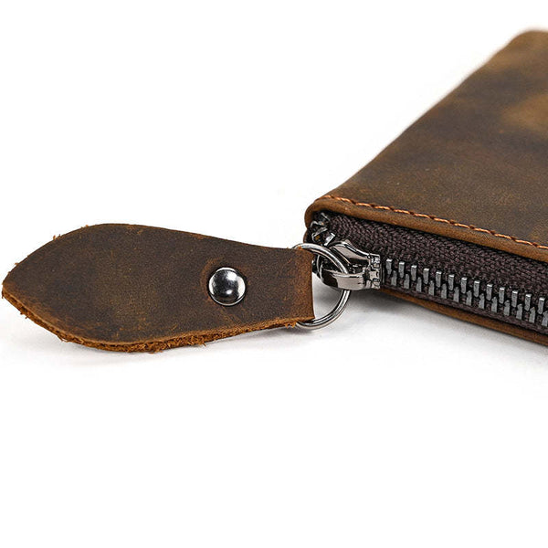 Cartera larga vintage de piel de Caballo Loco con cremallera de gran capacidad para hombre 