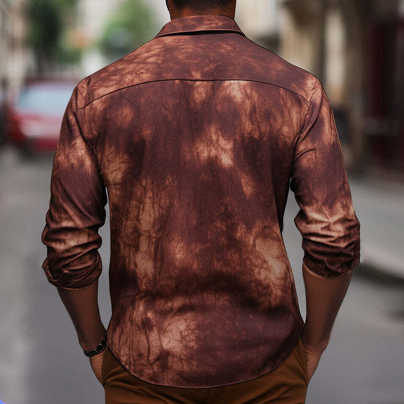 Men's Summer Red Brown Tie-Dye Cotton Casual T-Shirt