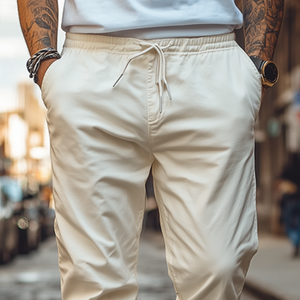 Pantalones casuales de algodón mezclado con cintura elástica para hombre, de moda de primavera