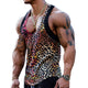Sexy Patchwork-Tanktop mit U-Ausschnitt und Leopardenmuster für Herren