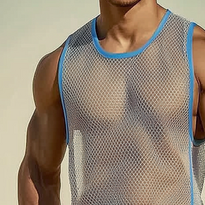 Camiseta deportiva informal de malla con cuello redondo y bloques de color para hombre