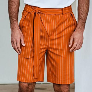 Pantalones cortos casuales a rayas hasta la rodilla para hombre, de primavera/verano (con cinturón)
