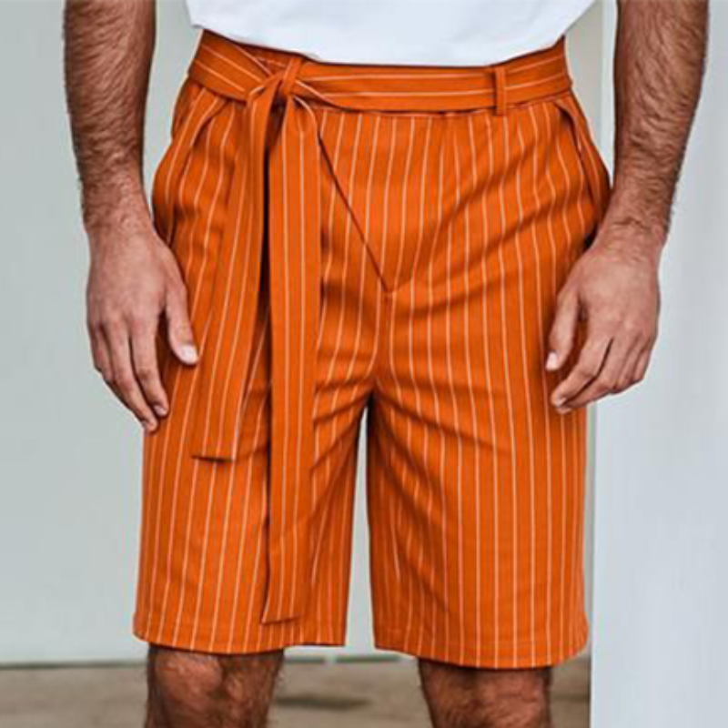 Men's Spring/Summer Fashion Striped Casual Knee-Length Shorts (Belt Included) MTA0798D6K