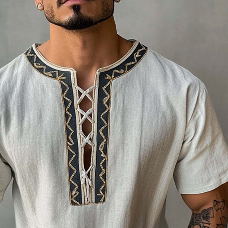 Herren-T-Shirt mit Rundhalsausschnitt und dünnen Trägern im Vintage-Stil, kurzärmelig