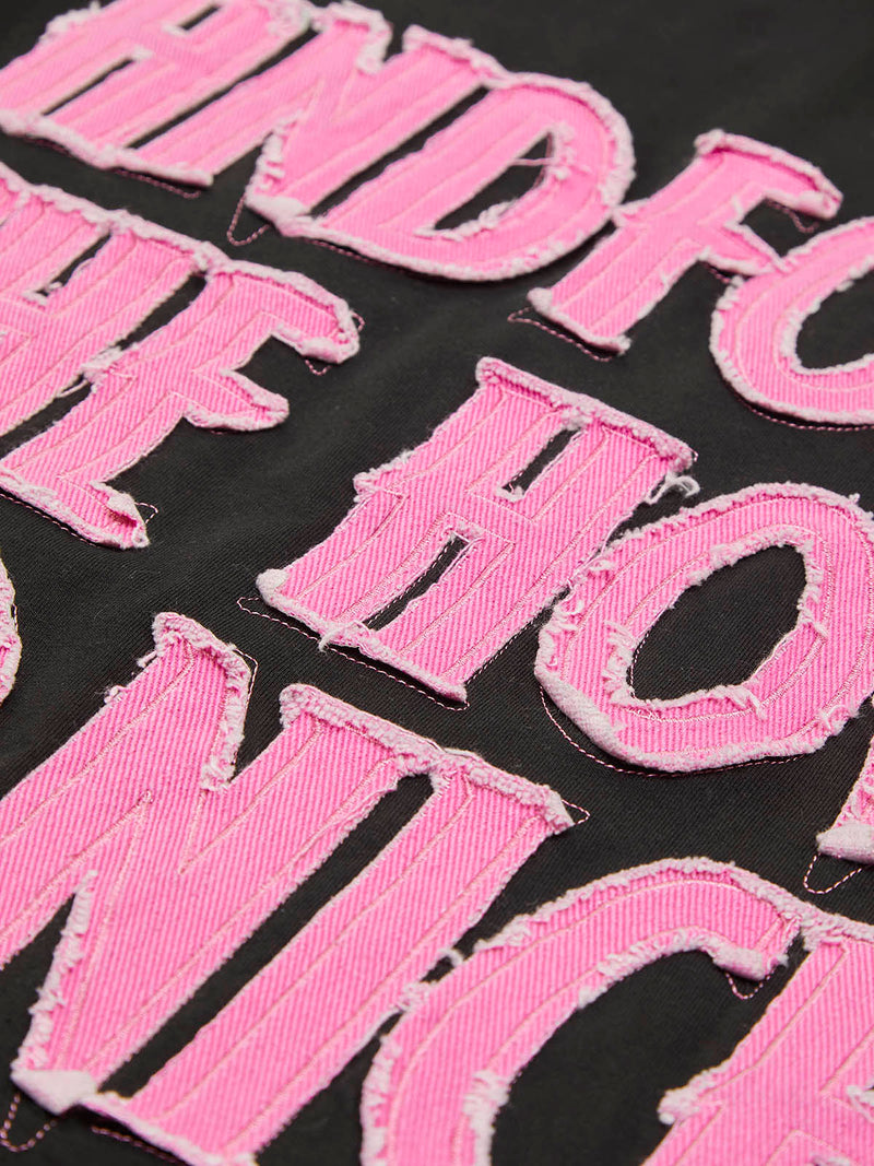 Pink Letter Applique Street Rap T-shirt