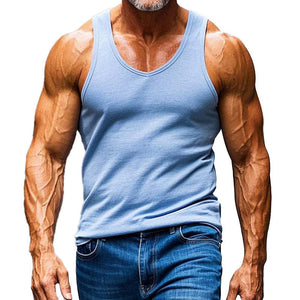 Men's Sky Blue Simple Slim Fit Tank Top