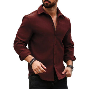 Men's Casual Cotton Blend Lapel Slim Fit Long Sleeve Shirt