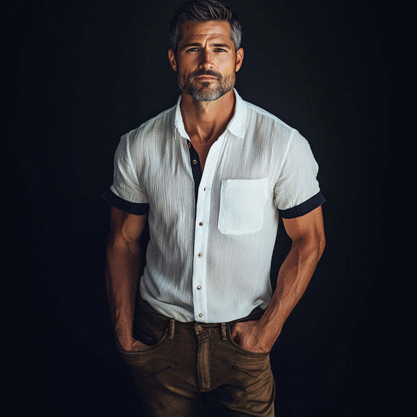 Herren Sommer Cool Ice Silk Wrinkled Casual Kurzarmhemd
