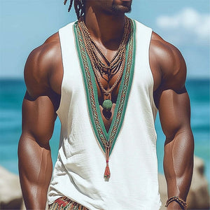 Men's Summer Deep V Neck Retro Embroidered Casual Tank Top