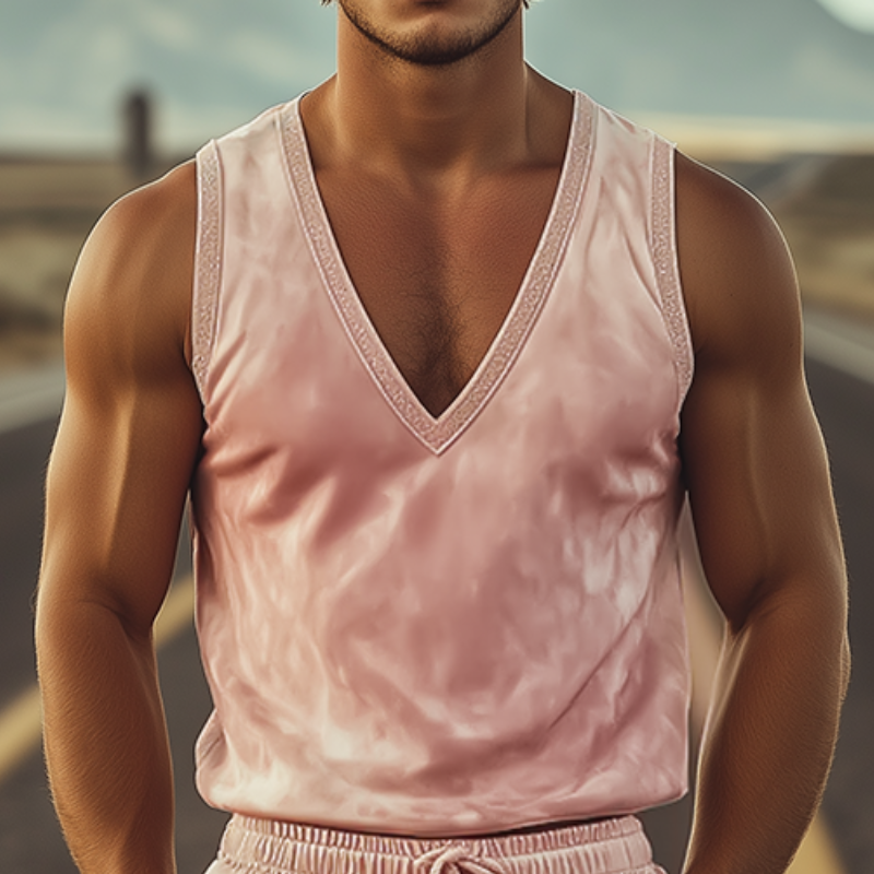 Herren Frühlingsmode Lässiges Set mit tiefem V-Ausschnitt, bestickter Wildlederweste und Shorts in der elastischen Taille