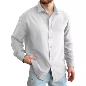 Men's Solid Long Sleeve Lapel Shirt