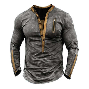 Camiseta táctica de manga larga con cuello Henley y cremallera para exteriores para hombre