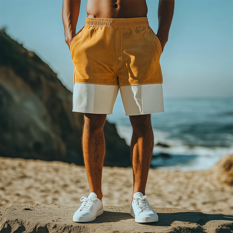 Pantalones cortos de gamuza con cintura elástica y costuras de colores contrastantes para hombre, moda de primavera y verano