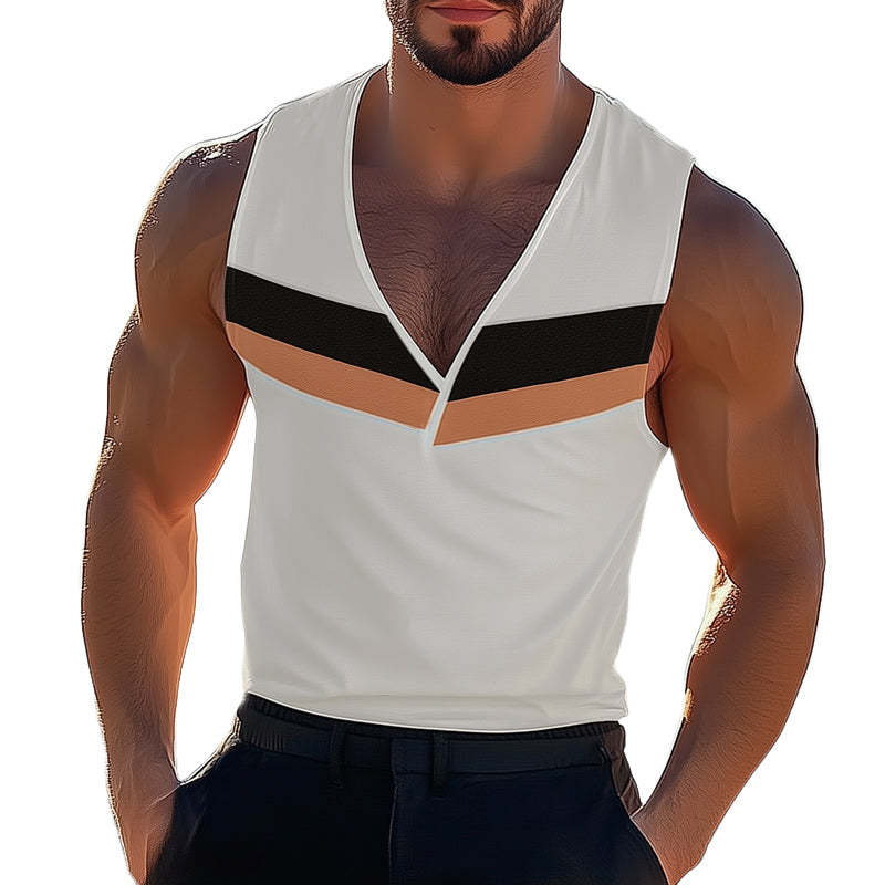 Camiseta de tirantes de verano con cuello en V profundo y fresca para hombre