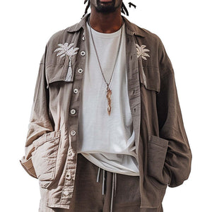 Camisa casual de manga larga bordada para hombre 