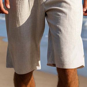 Men's Solid Color Mid-length Casual Linen Shorts