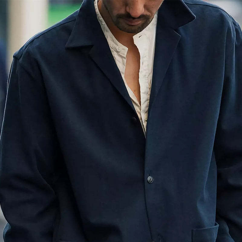Lässige Herrenjacke mit Knöpfen in Marineblau