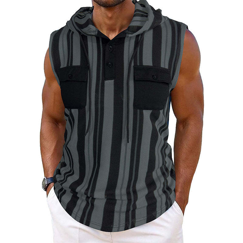 Camiseta sin mangas con capucha y rayas informales para hombre