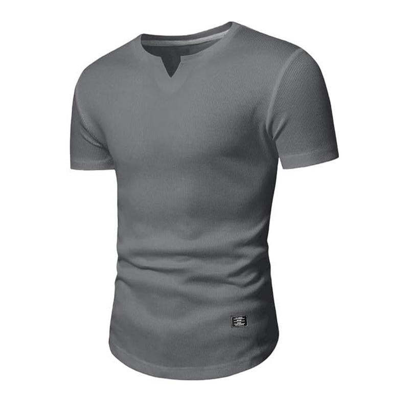 Camiseta de manga corta con cuello en V y punto de color liso para hombre